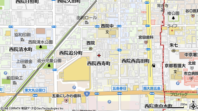 〒615-0034 京都府京都市右京区西院西寿町の地図