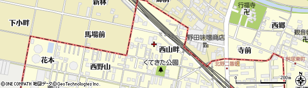 愛知県岡崎市北野町（西山畔）周辺の地図