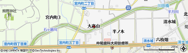 愛知県大府市吉田町大高山周辺の地図