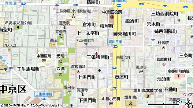 〒604-8334 京都府京都市中京区三条猪熊町の地図