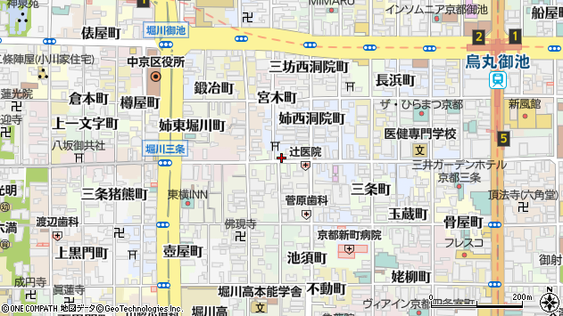 〒604-8247 京都府京都市中京区三条通西洞院西入塩屋町の地図