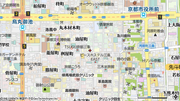 〒604-8083 京都府京都市中京区富小路通三条下る中之町の地図