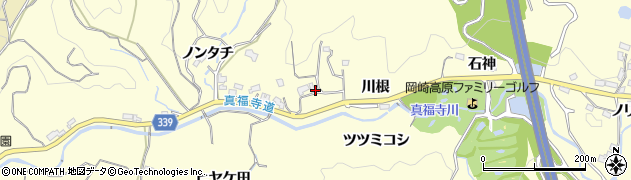 愛知県岡崎市駒立町川根周辺の地図