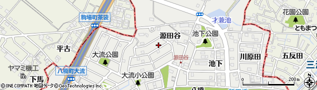 愛知県知立市八橋町（源田谷）周辺の地図