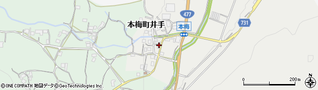 京都府亀岡市本梅町井手（梅原）周辺の地図