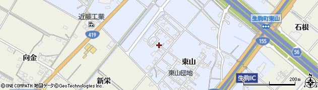 愛知県豊田市生駒町東山64周辺の地図