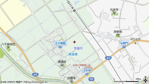 〒529-1653 滋賀県蒲生郡日野町三十坪の地図