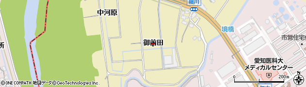 愛知県岡崎市細川町（御前田）周辺の地図