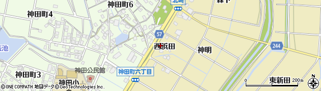 愛知県大府市北崎町（西浜田）周辺の地図