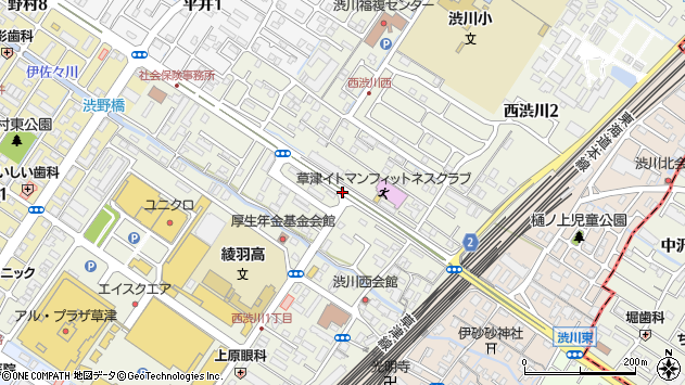 〒525-0025 滋賀県草津市西渋川の地図