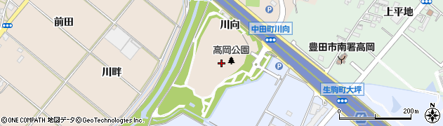 愛知県豊田市中田町（川向）周辺の地図