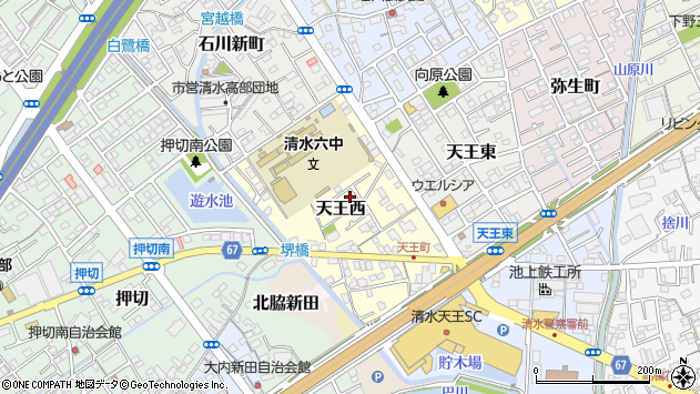〒424-0016 静岡県静岡市清水区天王西の地図