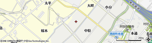 愛知県豊田市西田町中粒周辺の地図