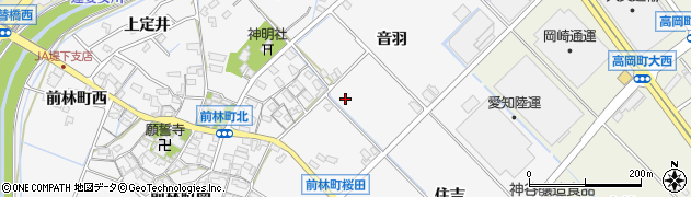 愛知県豊田市前林町（音羽）周辺の地図