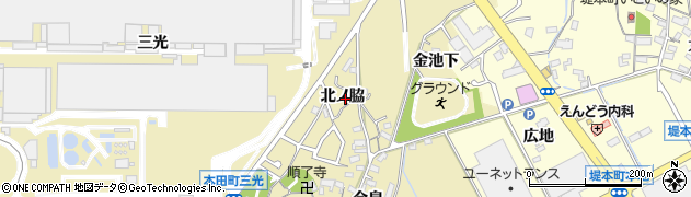 愛知県豊田市本田町（北ノ脇）周辺の地図