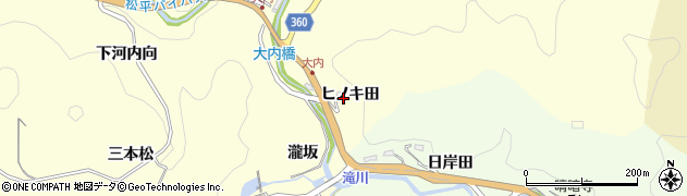 愛知県豊田市大内町（ヒノキ田）周辺の地図