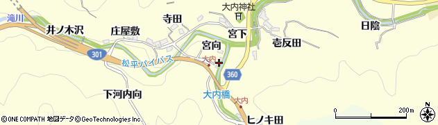 愛知県豊田市大内町（宮向）周辺の地図