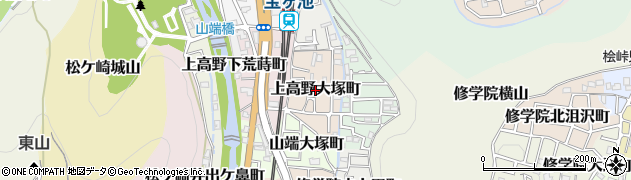 京都府京都市左京区上高野大塚町周辺の地図