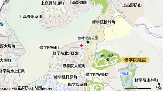 〒606-8033 京都府京都市左京区修学院山添町の地図