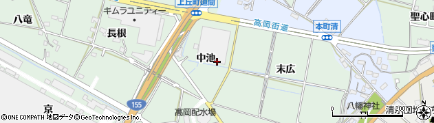 愛知県豊田市上丘町中池周辺の地図