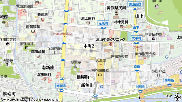 〒708-0073 岡山県津山市本町の地図