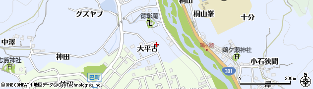 愛知県豊田市松平志賀町大平古周辺の地図