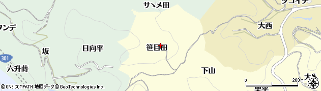 愛知県豊田市大内町（笹目田）周辺の地図
