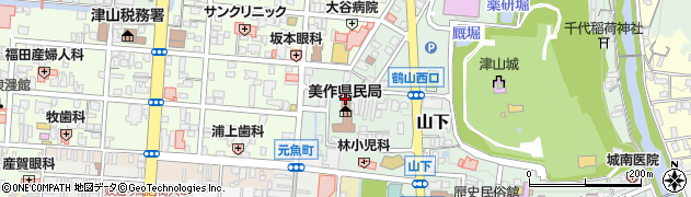 津山市都市整備公社（一般財団法人）　文化センター駐車場周辺の地図