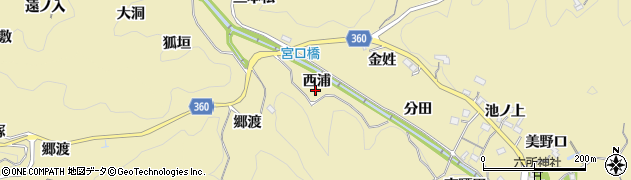 愛知県豊田市坂上町（西浦）周辺の地図