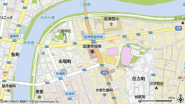 〒410-0000 静岡県沼津市（以下に掲載がない場合）の地図