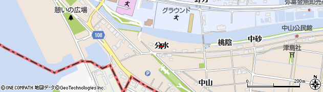 愛知県弥富市中山町（分水）周辺の地図