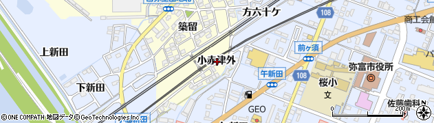 愛知県弥富市五明町小赤津外周辺の地図