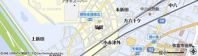愛知県弥富市五明町築留周辺の地図