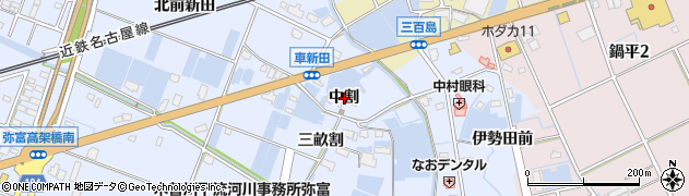 愛知県弥富市鯏浦町中割周辺の地図
