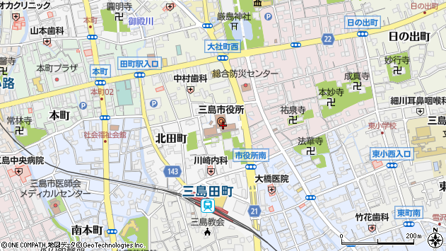 〒411-0000 静岡県三島市（以下に掲載がない場合）の地図