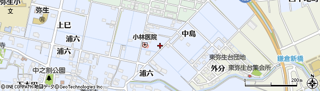愛知県弥富市西中地町（中島）周辺の地図