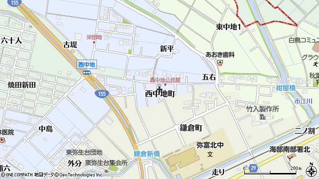 〒498-0001 愛知県弥富市西中地町の地図