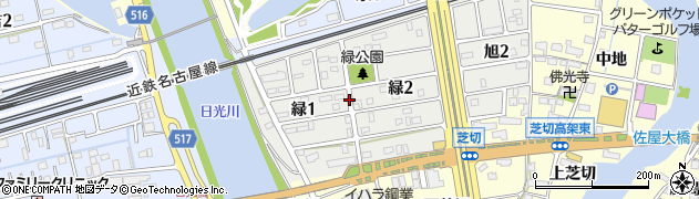 愛知県蟹江町（海部郡）緑周辺の地図