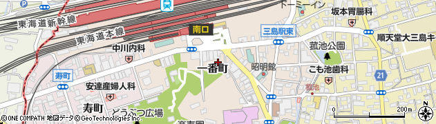 静岡県三島市一番町周辺の地図