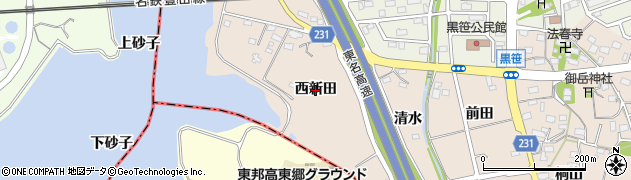 愛知県みよし市黒笹町（西新田）周辺の地図