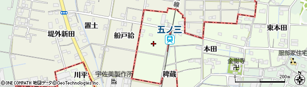 愛知県弥富市五之三町（西本田）周辺の地図