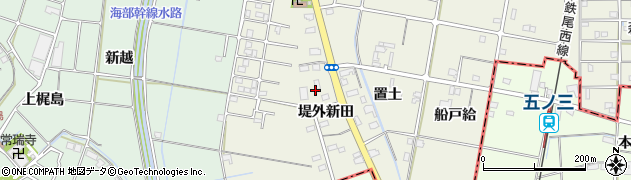愛知県愛西市西保町（堤外新田）周辺の地図