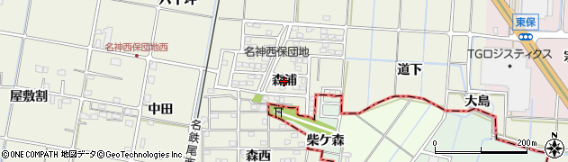 愛知県愛西市西保町（森浦）周辺の地図