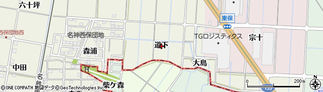 愛知県愛西市西保町（道下）周辺の地図