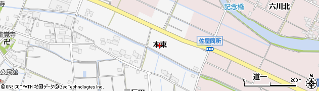 愛知県愛西市本部田町（本東）周辺の地図