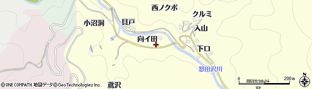 愛知県豊田市怒田沢町（向イ田）周辺の地図