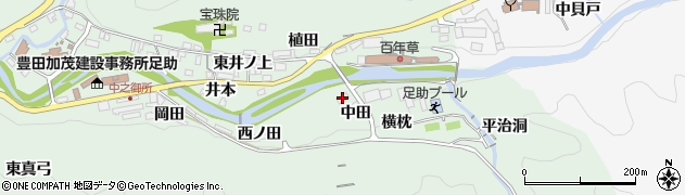 愛知県豊田市足助町（中田）周辺の地図