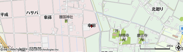 愛知県愛西市東保町（車田）周辺の地図