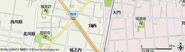 愛知県愛西市西保町（宮西）周辺の地図