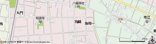 愛知県愛西市東保町宮越周辺の地図
